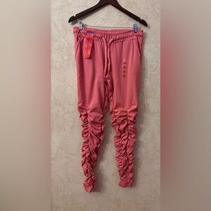 💕Awesome Concept Junior Pink Ruched Bottom Pants (Waist 30”+Inseam 29”Rise 10”)